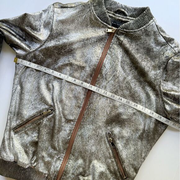 Zara Woman Silver Foiled Metallic Bomber Jacket Size S - Picture 16 of 16